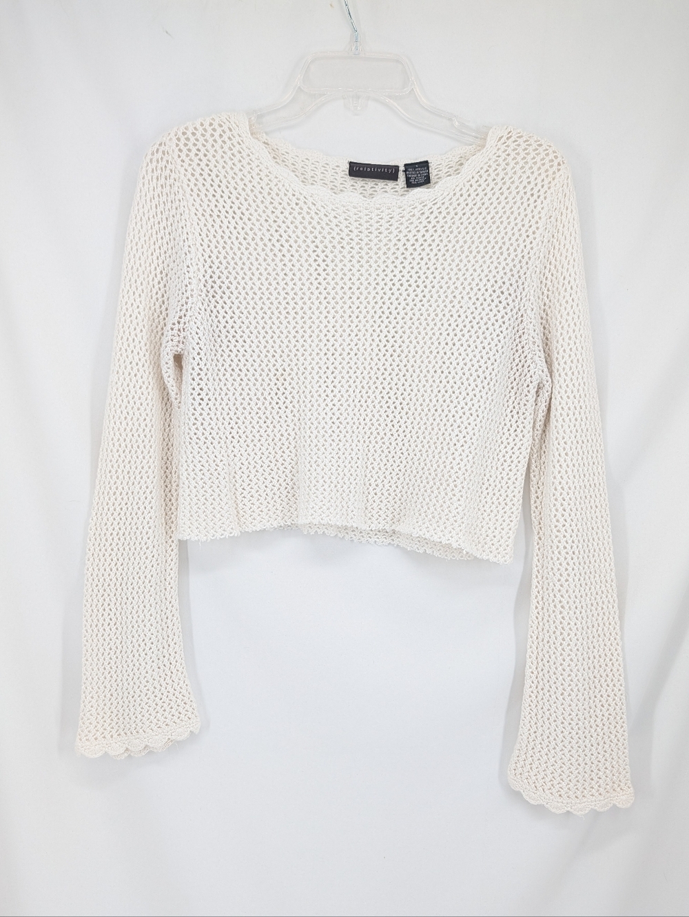3/$20 Relativity Women's Cream Open-Knit Bell Sleeve Crop Sweater ALTERED Small